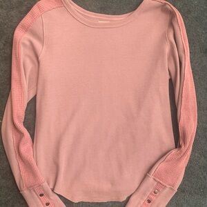 Free People Long Sleeve Thermal Embroidered Layering Top Shirt XL Snap Cuffs